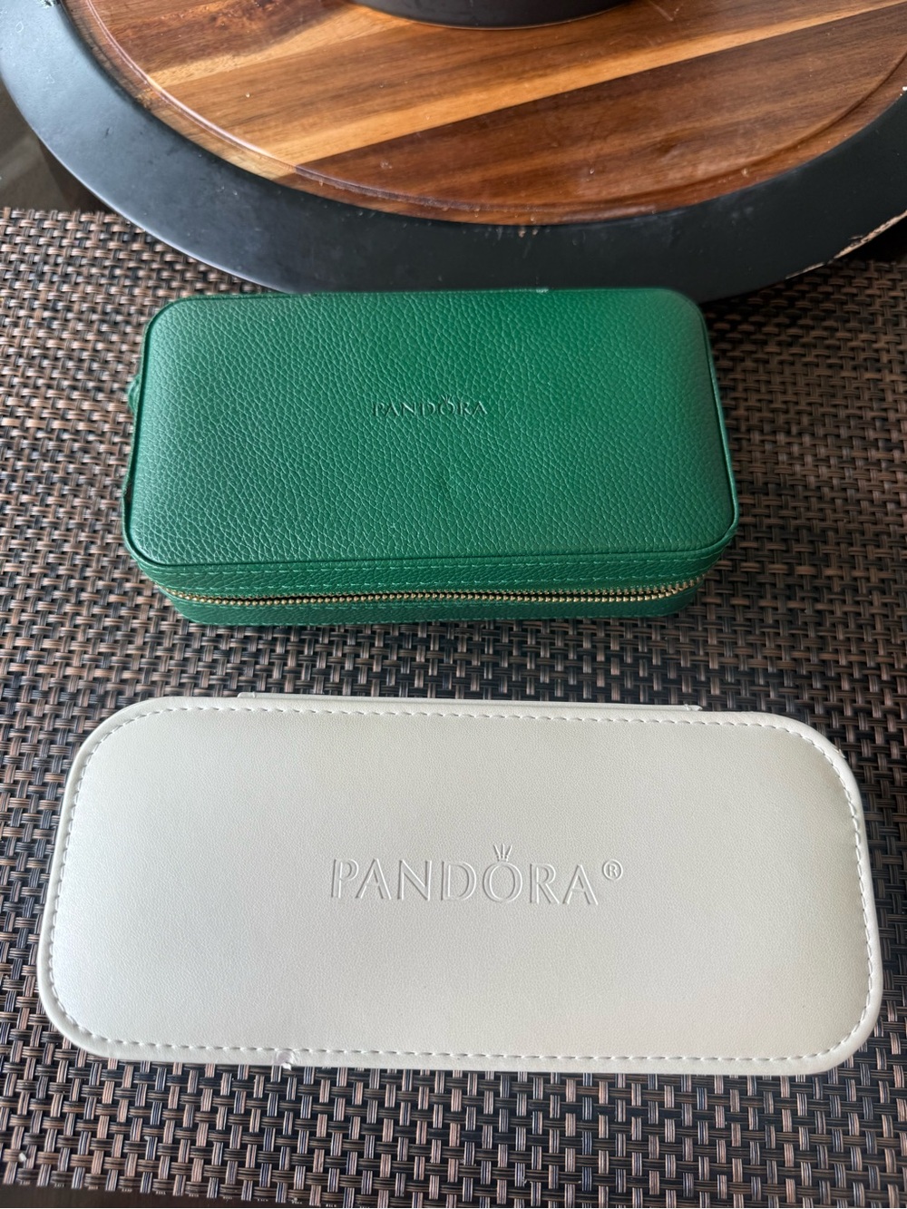Pandora Green and White Jewelry Travel Case Set